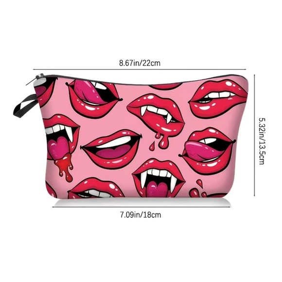 Womens NEW Pink Vampire Lips Kiss Cosmetic Zip Bag/Tarot Clutch/Mini Purse, OS - Picture 2 of 3